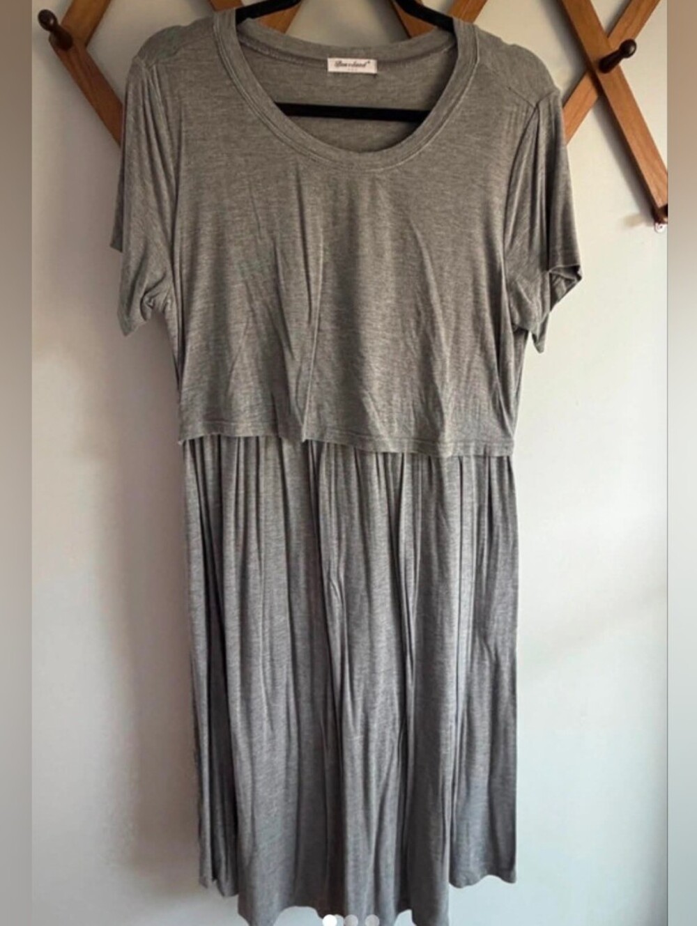 Bearsland Nursing Gray Short-Sleeve Midi Dress W/Pockets
